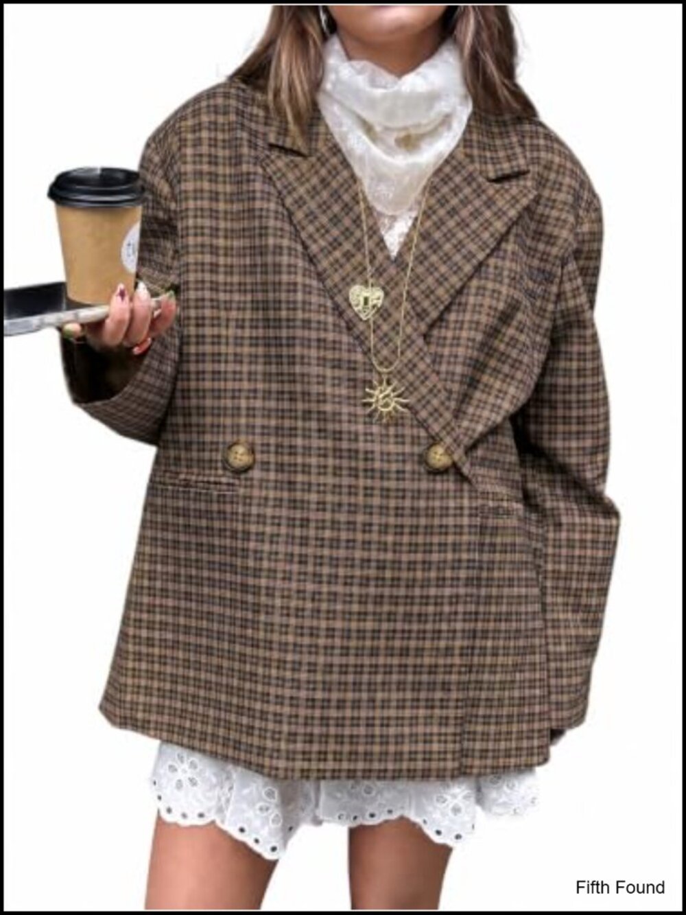 Womens Oversized Plaid Blazer Business Casual Boyfriend Jacket